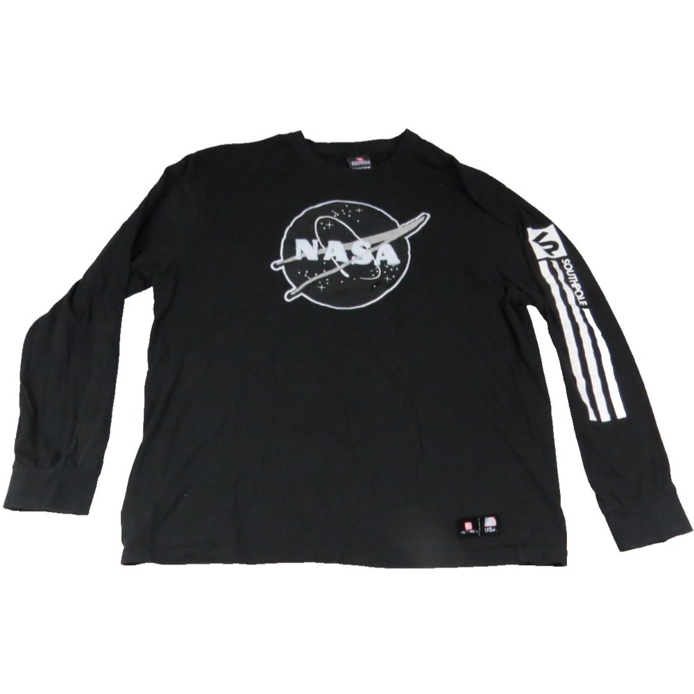 Southpole Tee Shirt Men's 2XL Black NASA‎ Logo Patch Long Sleeve Crew Neck Retro